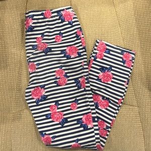 Kids Headquarters Navy Blue & White w/pink Flowers Leggings